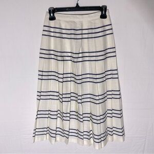 Vintage Marks & Spencer Cream Navy Striped Pleated Midi Skirt S